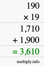 How to calculate 190 times 19 using long multiplication How to calculate 190 times 19 using long multiplication