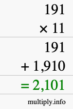 How to calculate 191 times 11 using long multiplication How to calculate 191 times 11 using long multiplication
