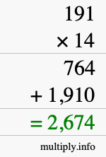 How to calculate 191 times 14 using long multiplication How to calculate 191 times 14 using long multiplication