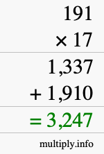 How to calculate 191 times 17 using long multiplication How to calculate 191 times 17 using long multiplication
