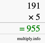 How to calculate 191 times 5 using long multiplication How to calculate 191 times 5 using long multiplication