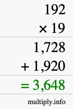 How to calculate 192 times 19 using long multiplication How to calculate 192 times 19 using long multiplication