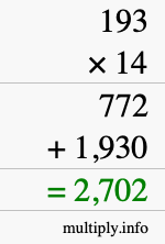 How to calculate 193 times 14 using long multiplication How to calculate 193 times 14 using long multiplication