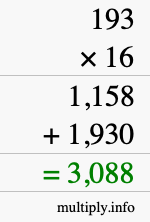 How to calculate 193 times 16 using long multiplication How to calculate 193 times 16 using long multiplication