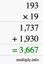 How to calculate 193 times 19 using long multiplication How to calculate 193 times 19 using long multiplication