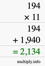 How to calculate 194 times 11 using long multiplication