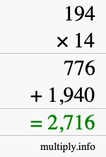 How to calculate 194 times 14 using long multiplication How to calculate 194 times 14 using long multiplication