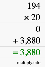 How to calculate 194 times 20 using long multiplication