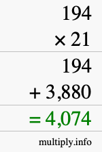 How to calculate 194 times 21 using long multiplication How to calculate 194 times 21 using long multiplication