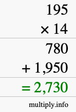 How to calculate 195 times 14 using long multiplication How to calculate 195 times 14 using long multiplication