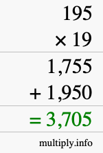 How to calculate 195 times 19 using long multiplication How to calculate 195 times 19 using long multiplication