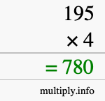 How to calculate 195 times 4 using long multiplication