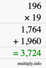 How to calculate 196 times 19 using long multiplication How to calculate 196 times 19 using long multiplication