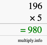 How to calculate 196 times 5 using long multiplication How to calculate 196 times 5 using long multiplication