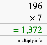 How to calculate 196 times 7 using long multiplication How to calculate 196 times 7 using long multiplication