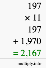 How to calculate 197 times 11 using long multiplication How to calculate 197 times 11 using long multiplication