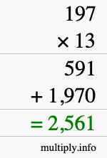 How to calculate 197 times 13 using long multiplication How to calculate 197 times 13 using long multiplication