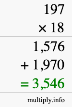 How to calculate 197 times 18 using long multiplication