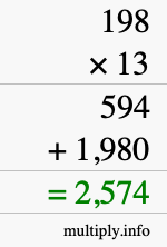 How to calculate 198 times 13 using long multiplication How to calculate 198 times 13 using long multiplication