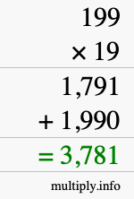 How to calculate 199 times 19 using long multiplication How to calculate 199 times 19 using long multiplication