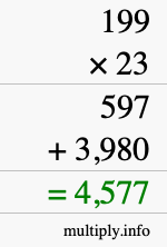 How to calculate 199 times 23 using long multiplication