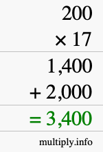 How to calculate 200 times 17 using long multiplication
