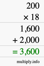 How to calculate 200 times 18 using long multiplication How to calculate 200 times 18 using long multiplication