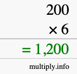 How to calculate 200 times 6 using long multiplication