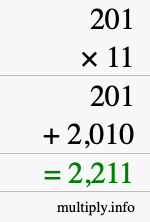 How to calculate 201 times 11 using long multiplication How to calculate 201 times 11 using long multiplication