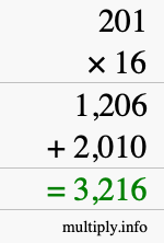 How to calculate 201 times 16 using long multiplication How to calculate 201 times 16 using long multiplication