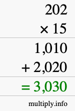 How to calculate 202 times 15 using long multiplication How to calculate 202 times 15 using long multiplication