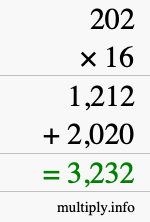 How to calculate 202 times 16 using long multiplication How to calculate 202 times 16 using long multiplication