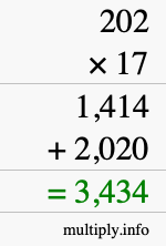 How to calculate 202 times 17 using long multiplication How to calculate 202 times 17 using long multiplication