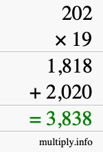 How to calculate 202 times 19 using long multiplication How to calculate 202 times 19 using long multiplication