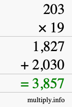 How to calculate 203 times 19 using long multiplication How to calculate 203 times 19 using long multiplication