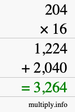 How to calculate 204 times 16 using long multiplication How to calculate 204 times 16 using long multiplication
