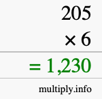 How to calculate 205 times 6 using long multiplication How to calculate 205 times 6 using long multiplication