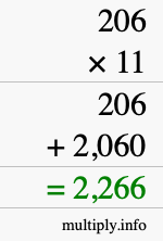 How to calculate 206 times 11 using long multiplication How to calculate 206 times 11 using long multiplication