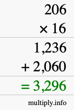 How to calculate 206 times 16 using long multiplication How to calculate 206 times 16 using long multiplication