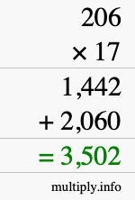 How to calculate 206 times 17 using long multiplication How to calculate 206 times 17 using long multiplication