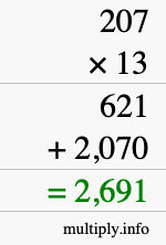How to calculate 207 times 13 using long multiplication How to calculate 207 times 13 using long multiplication
