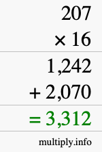 How to calculate 207 times 16 using long multiplication How to calculate 207 times 16 using long multiplication