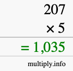 How to calculate 207 times 5 using long multiplication