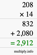 How to calculate 208 times 14 using long multiplication How to calculate 208 times 14 using long multiplication