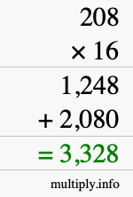 How to calculate 208 times 16 using long multiplication How to calculate 208 times 16 using long multiplication