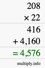 How to calculate 208 times 22 using long multiplication How to calculate 208 times 22 using long multiplication