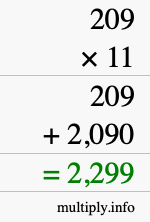 How to calculate 209 times 11 using long multiplication How to calculate 209 times 11 using long multiplication