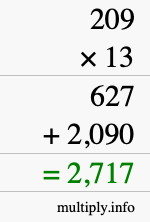 How to calculate 209 times 13 using long multiplication How to calculate 209 times 13 using long multiplication