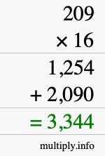 How to calculate 209 times 16 using long multiplication How to calculate 209 times 16 using long multiplication