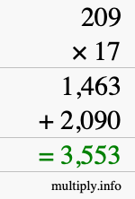 How to calculate 209 times 17 using long multiplication